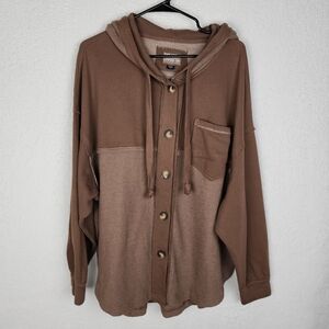 AMERICAN EAGLE Big Hug Hooded Shacket in Dark Brown M